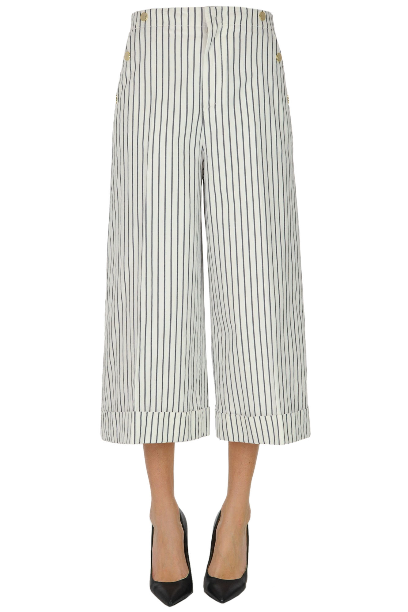 DONDUP STRIPED COTTON CROPPED TROUSERS