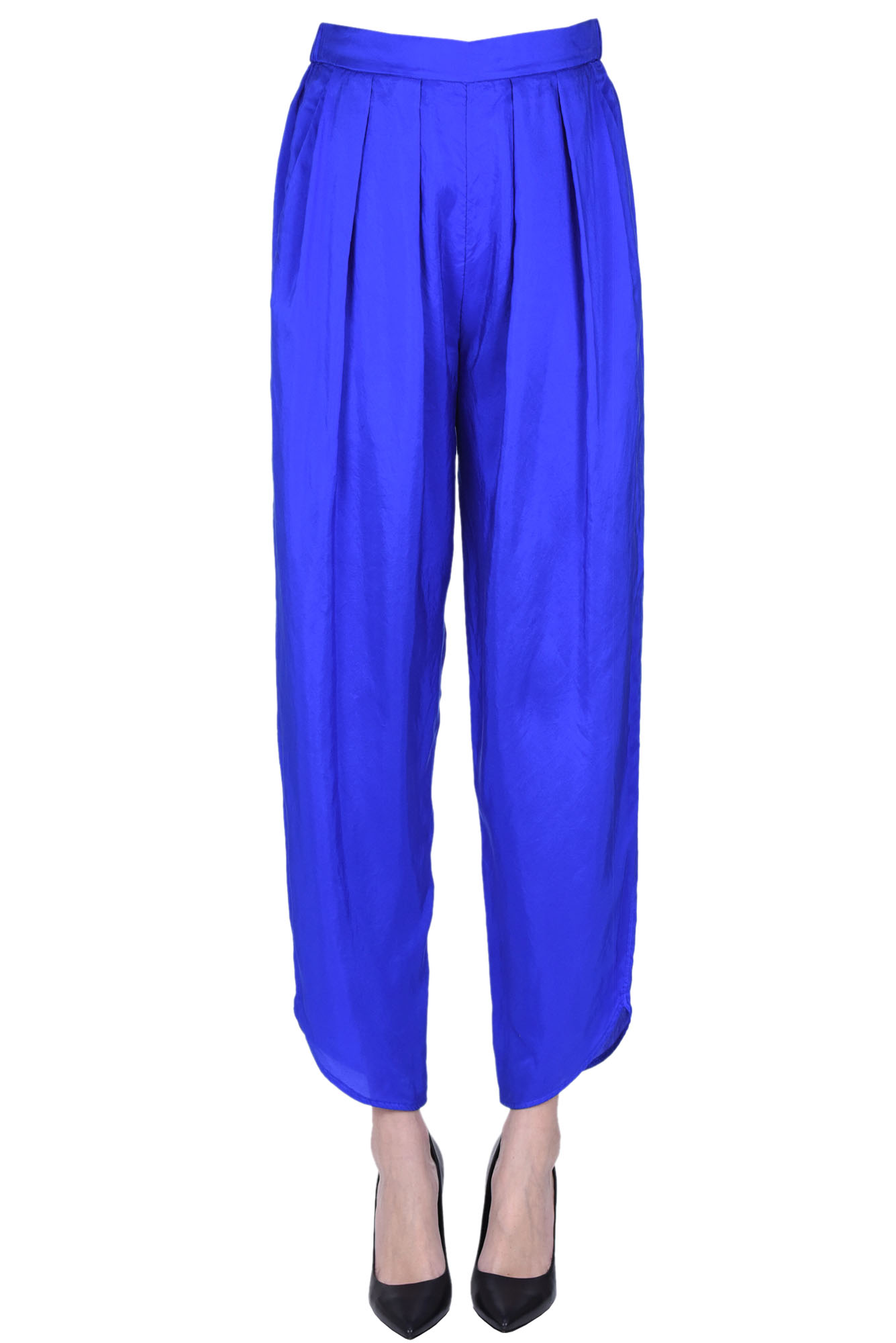 Shop Forte Forte Silk Trousers In Electric Blue