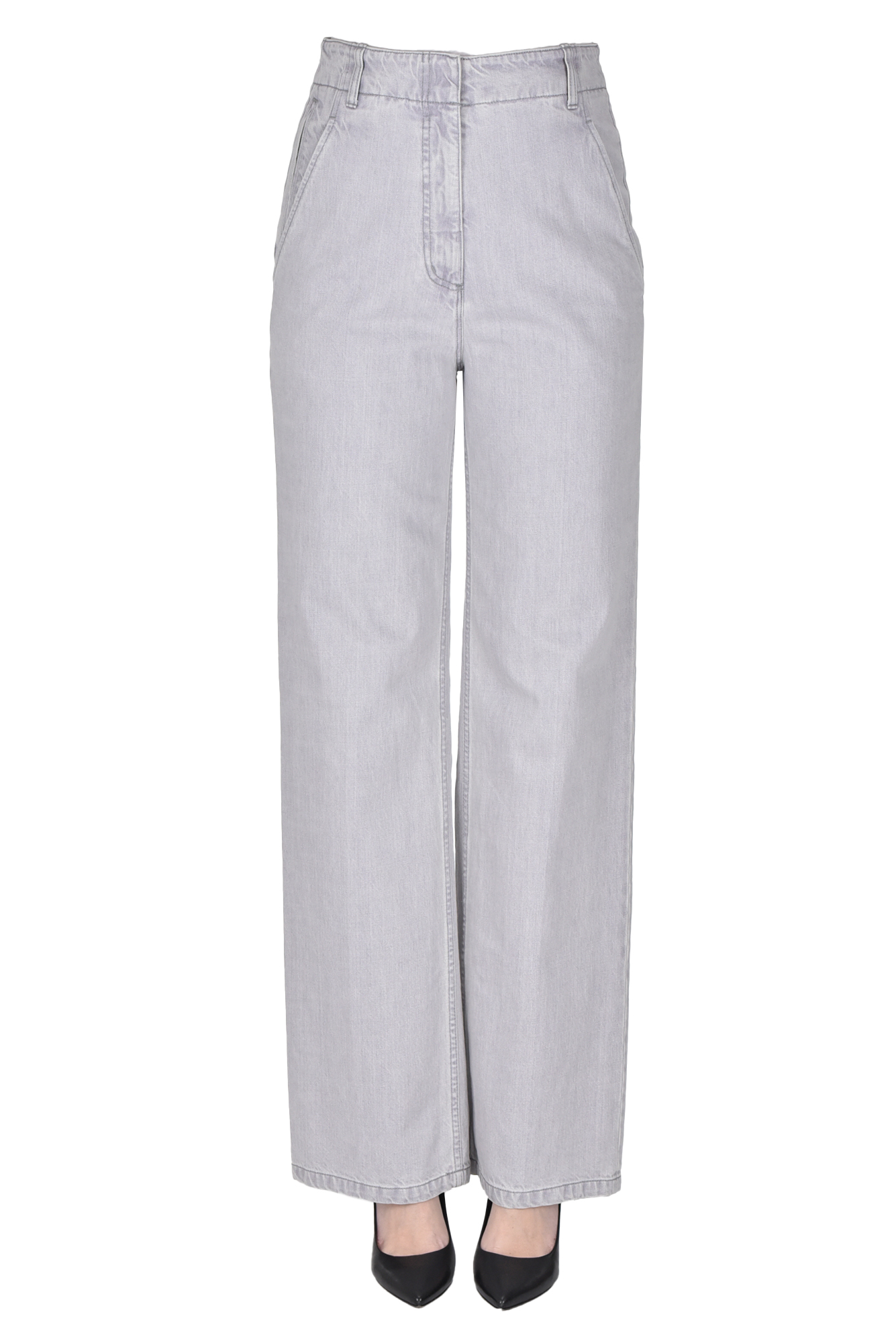 Tibi Wide Leg Jeans In Gray
