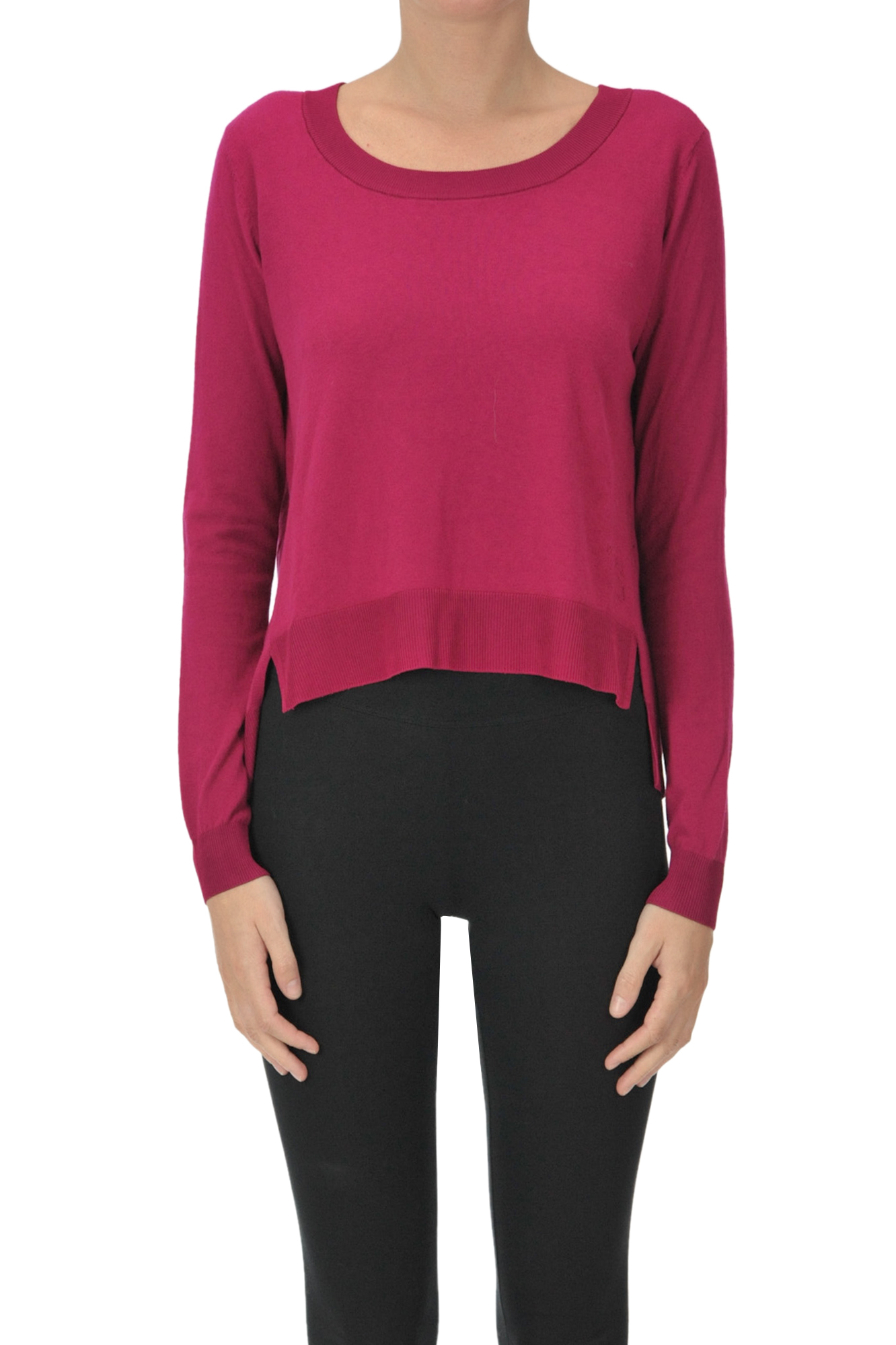 Twinset Milano Cropped Asymmetric Pullover In Fuxia