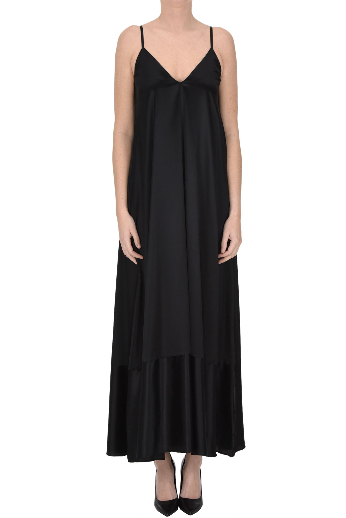 Shop Caliban Silk Long Slip Dress In Black